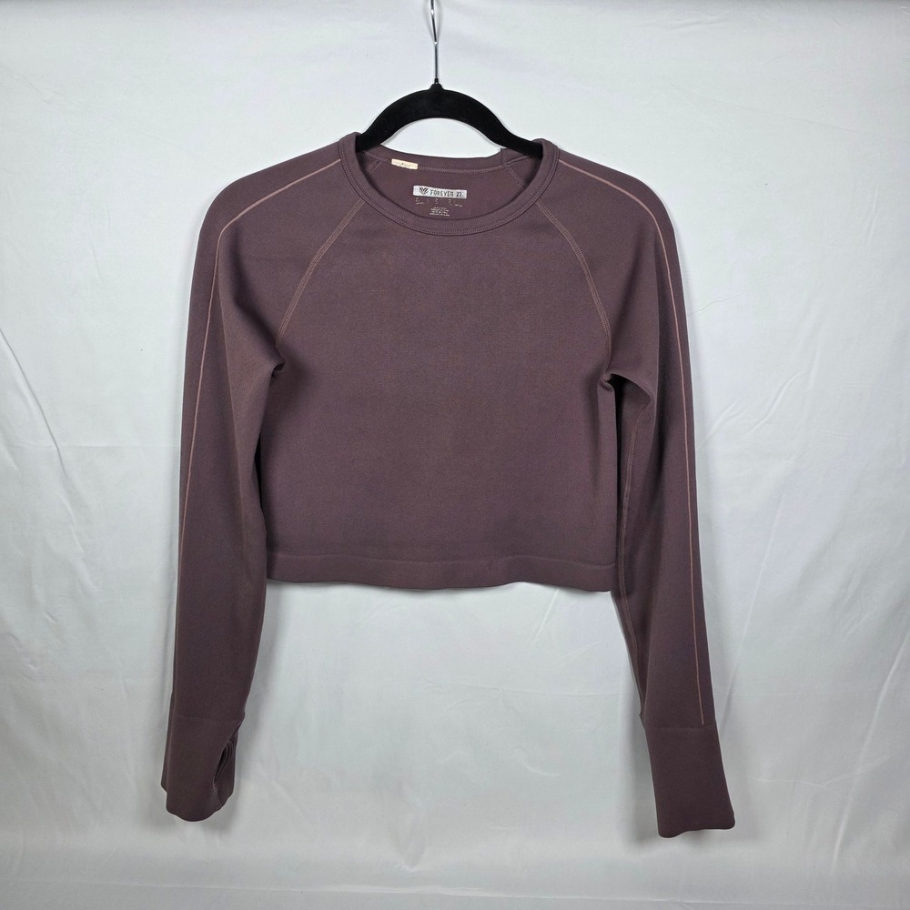 Forever‎ 21 Active Ribbed Seamless Long Sleeve Crop Top Large Mauve w/ Thumbhole